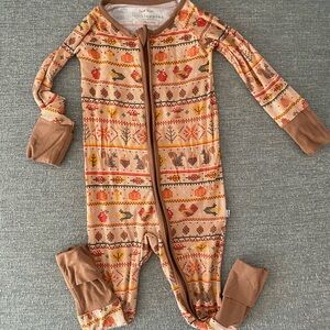Little Sleepies Autumn Pattern Kids Pajamas - Brown and Orange